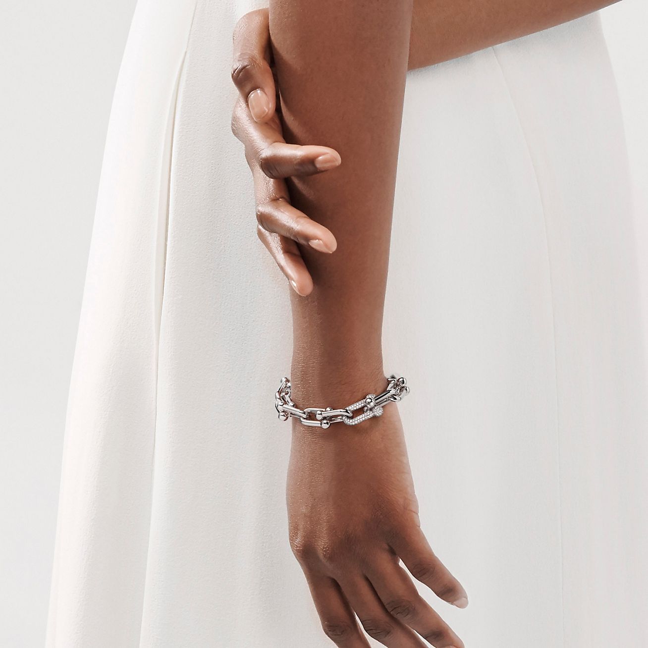 HardWear Large Link Bracelet in White Gold with Diamonds