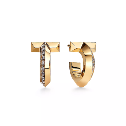 T T1 Hoop Earrings in Yellow Gold with Diamonds