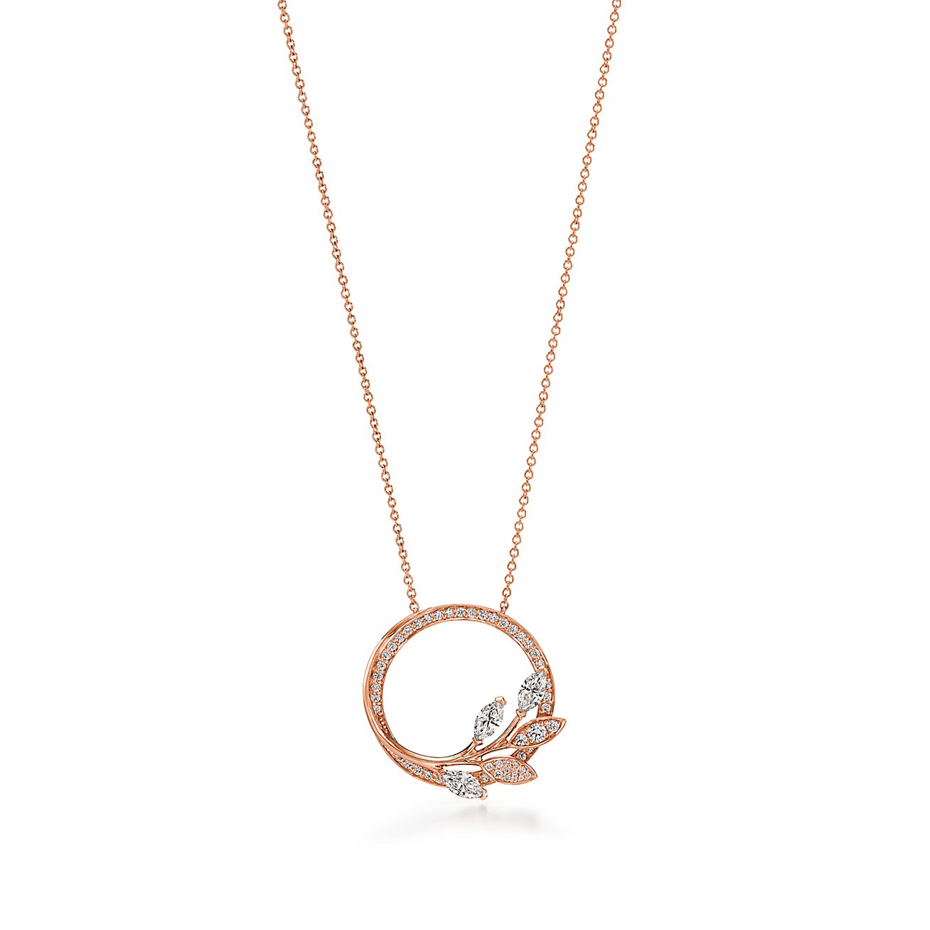 Victoria庐 Diamond Vine Circle Pendant in 18k Rose Gold