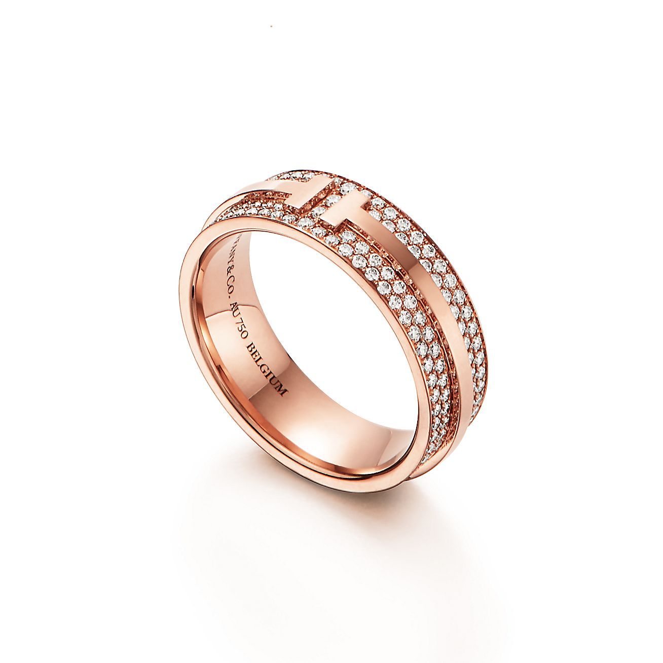 T Wide Pave Diamond Ring in 18k Rose Gold