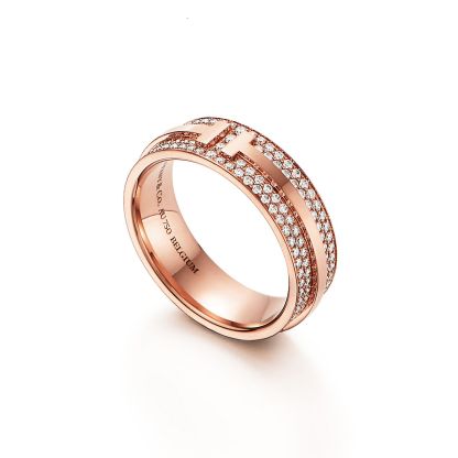T Wide Pave Diamond Ring in 18k Rose Gold