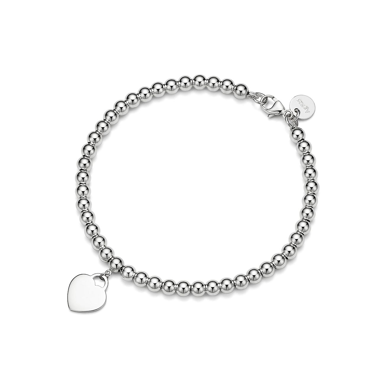 Return to 庐 Heart Tag Bead Bracelet in Silver with a Diamond, 4 mm