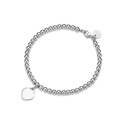 Return to 庐 Heart Tag Bead Bracelet in Silver with a Diamond, 4 mm
