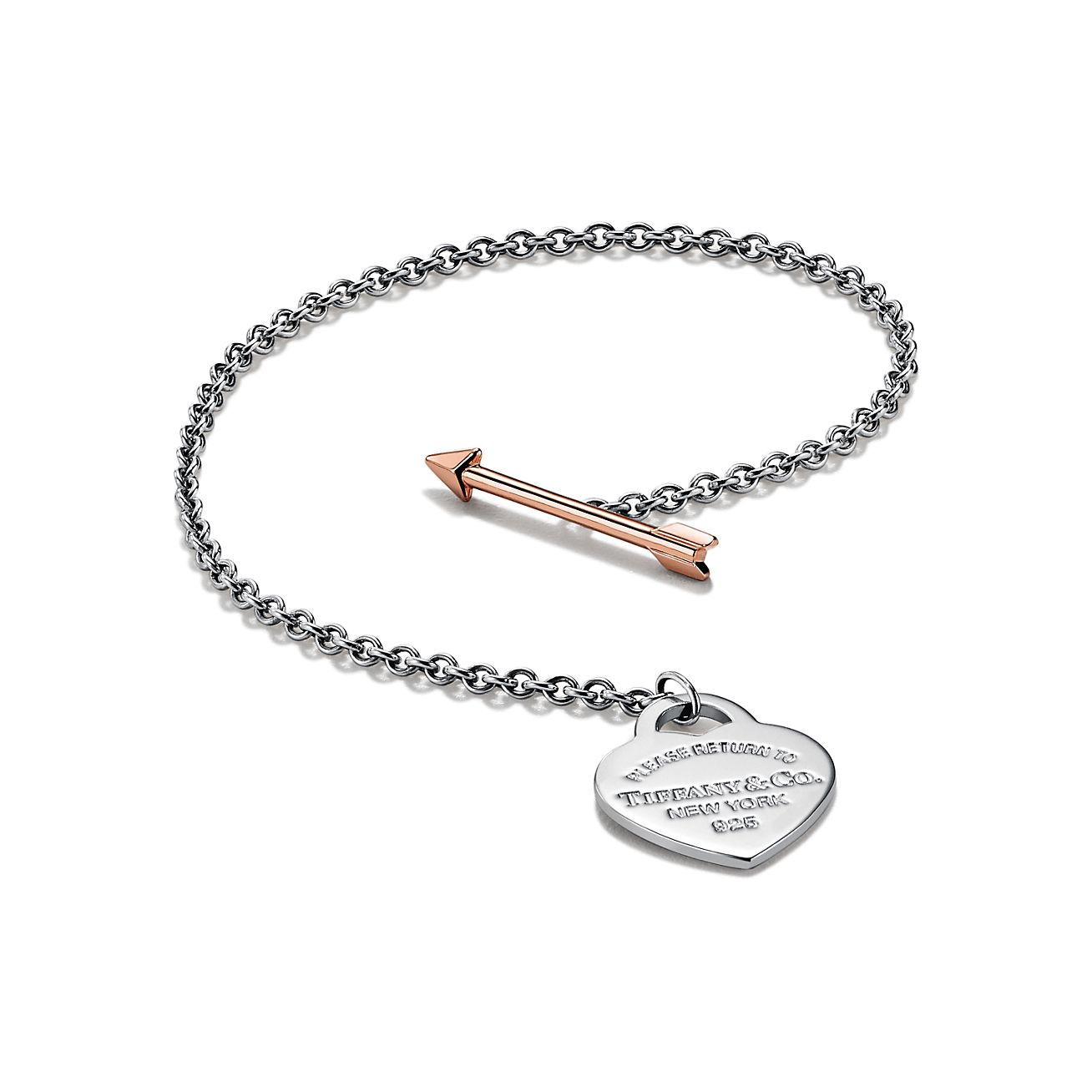 Return to 庐 Lovestruck Heart Tag Bracelet in Silver and Rose Gold, Small