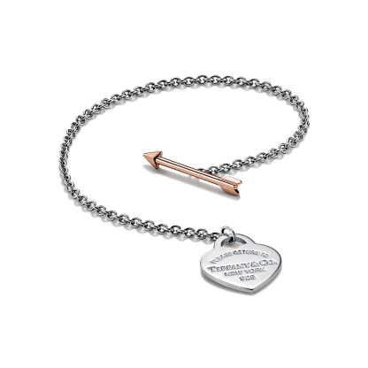 Return to 庐 Lovestruck Heart Tag Bracelet in Silver and Rose Gold, Small