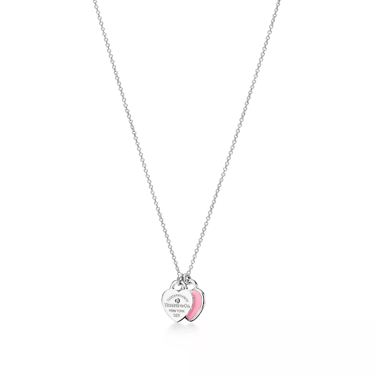 Return to 庐 Pink Double Heart Tag Pendant in Silver with a Diamond