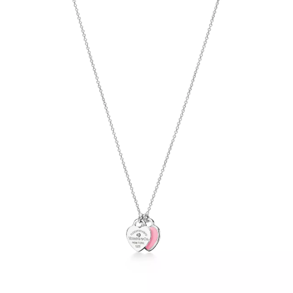 Return to 庐 Pink Double Heart Tag Pendant in Silver with a Diamond