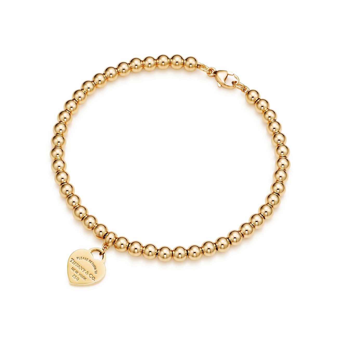 Return to 庐 Heart Tag Bead Bracelet in Yellow Gold