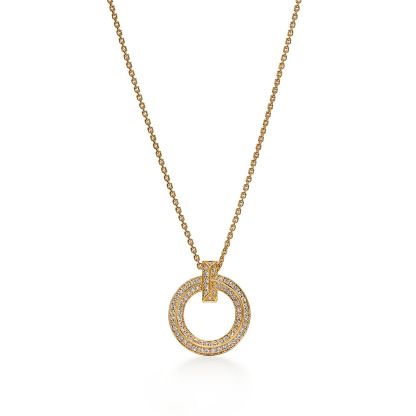 T T1 Circle Pendant in Yellow Gold with Pave Diamonds