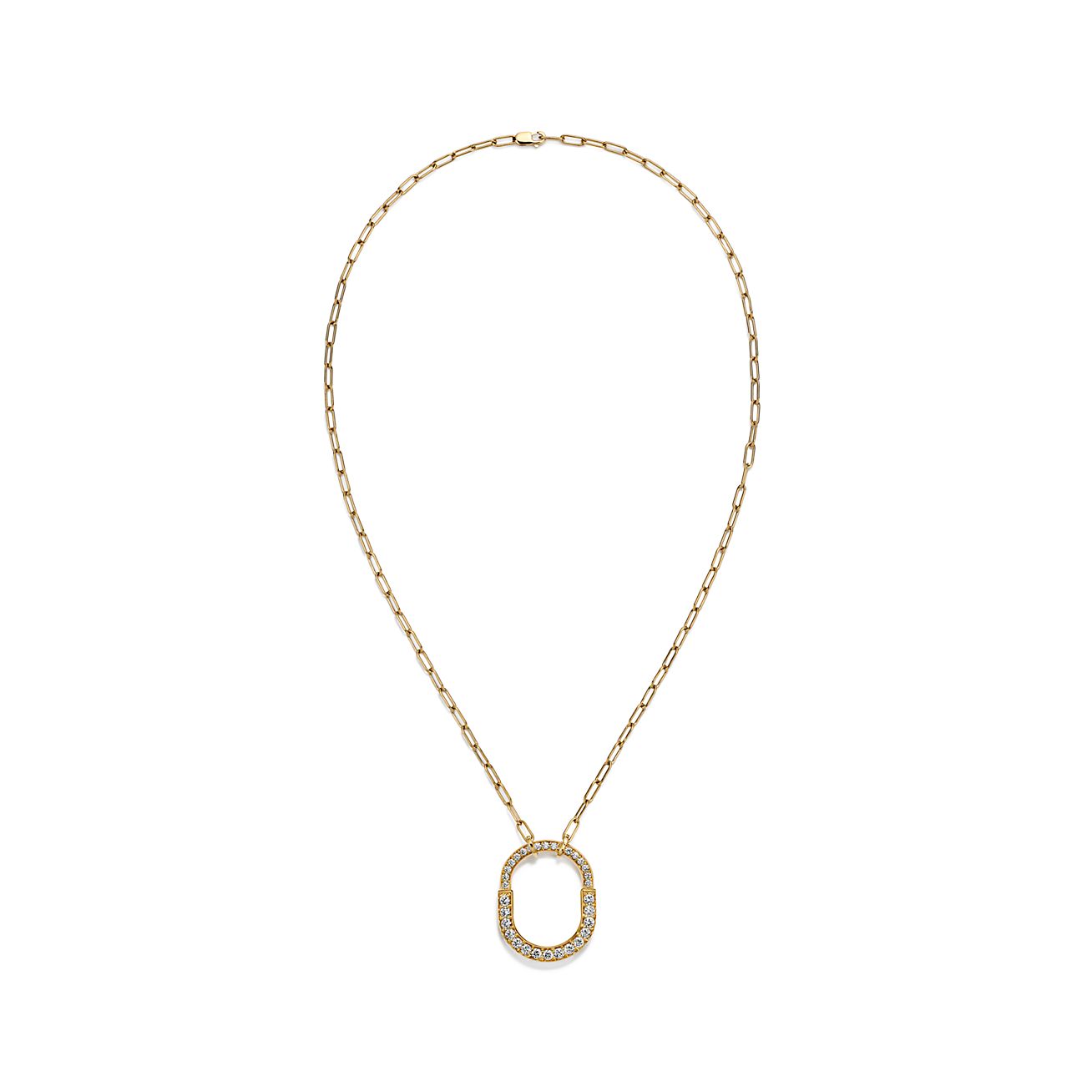 Lock Pendant in Yellow Gold with Pave Diamonds, Medium