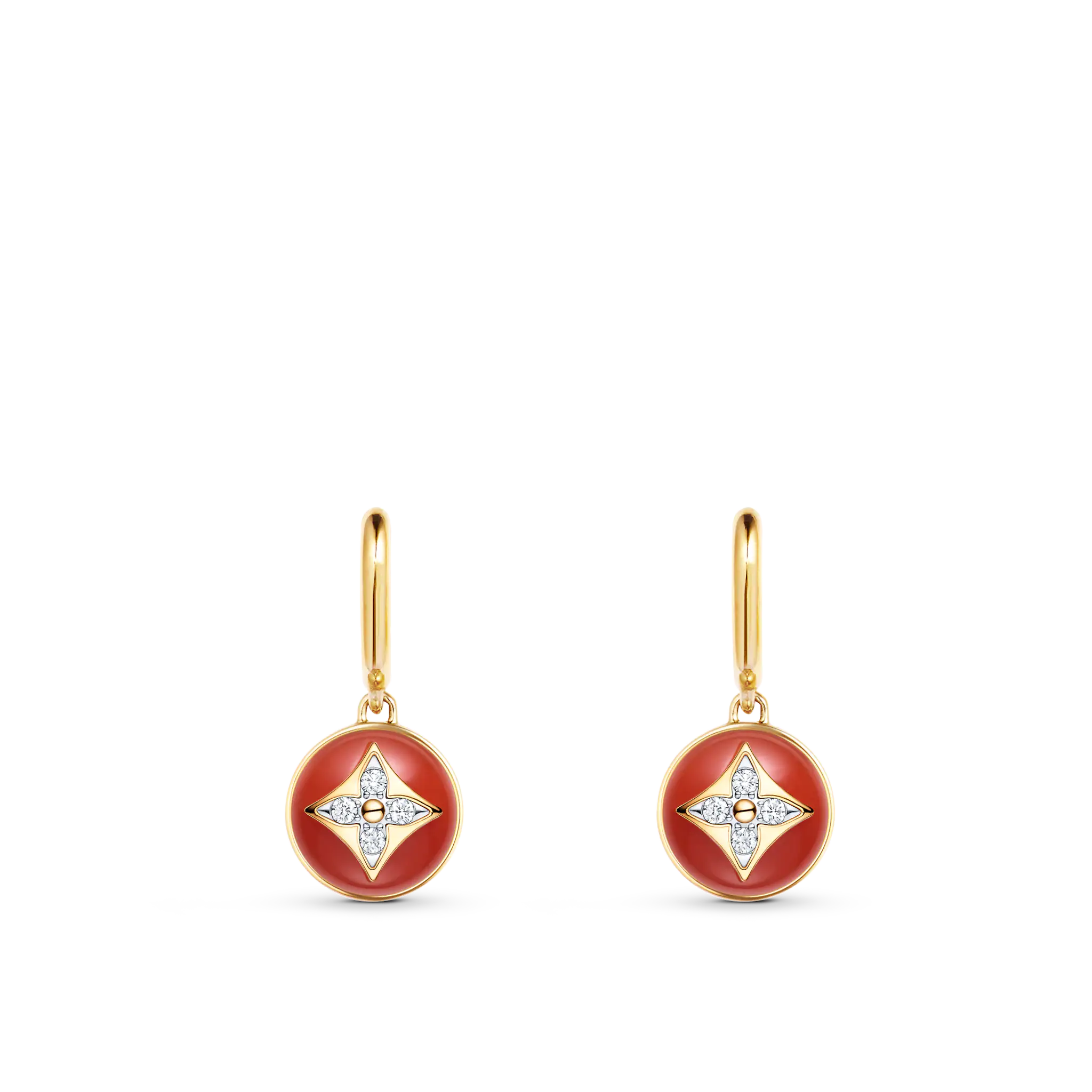 B Blossom Earrings, Yellow Gold, White Gold, Cornelian And Diamonds
