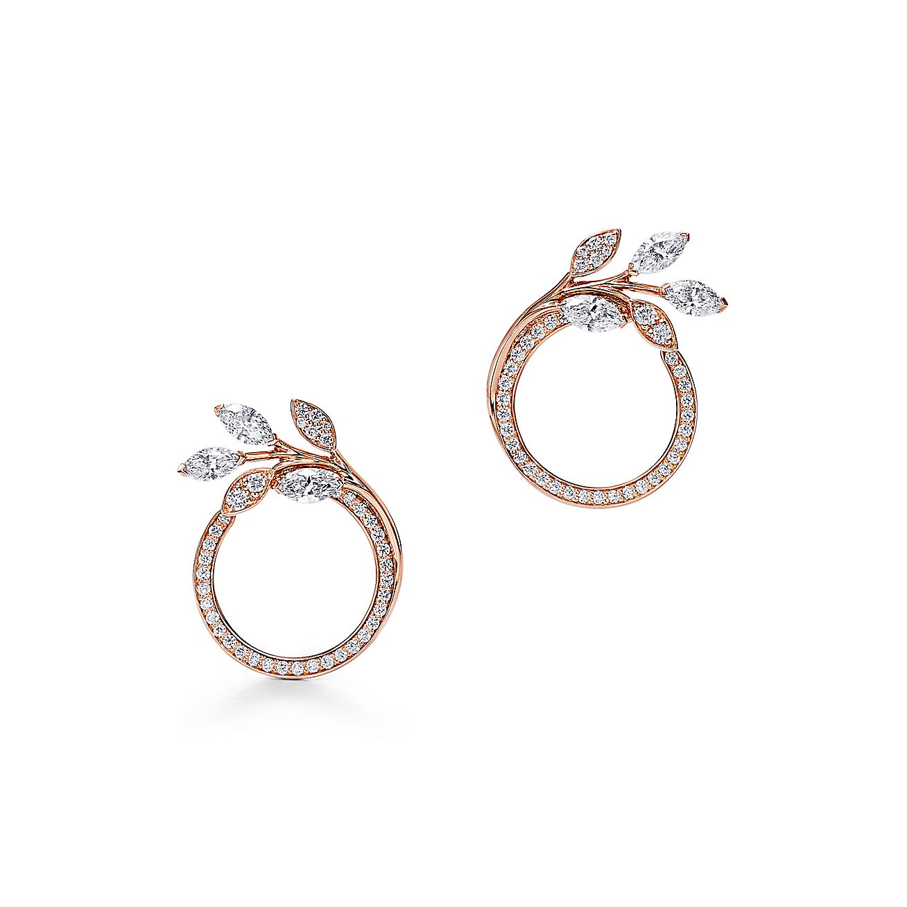 Victoria庐 Diamond Vine Circle Earrings in 18k Rose Gold