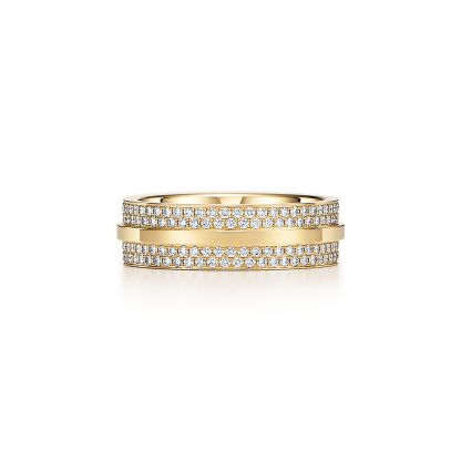 T Wide Pave Diamond Ring in 18k Gold