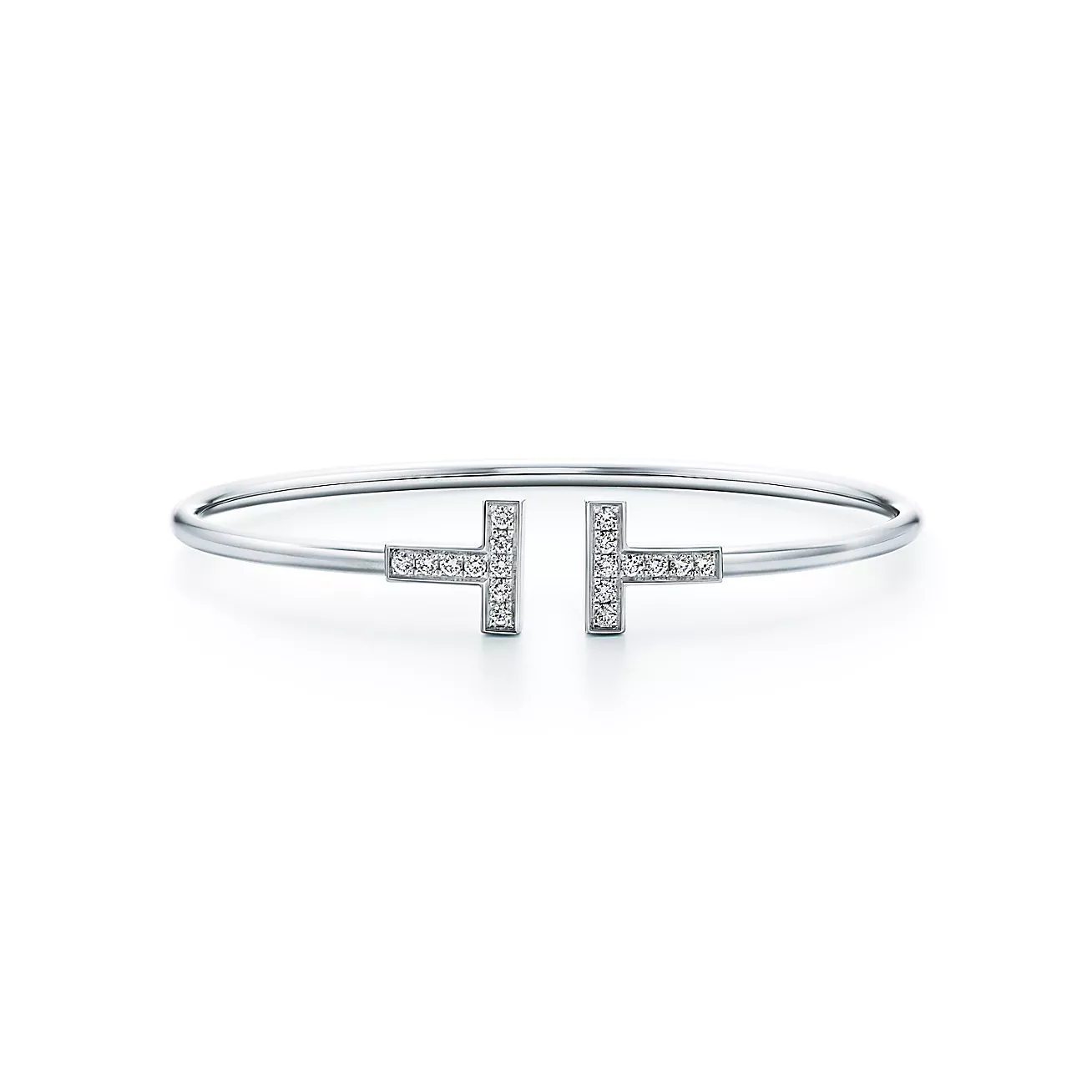 T Diamond Wire Bracelet in 18k White Gold