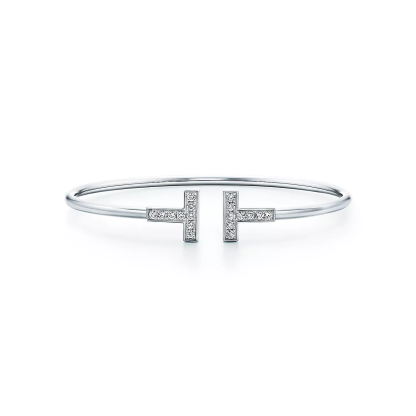 T Diamond Wire Bracelet in 18k White Gold
