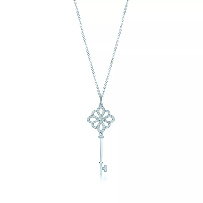 Keys knot key pendant in 18k white gold with diamonds