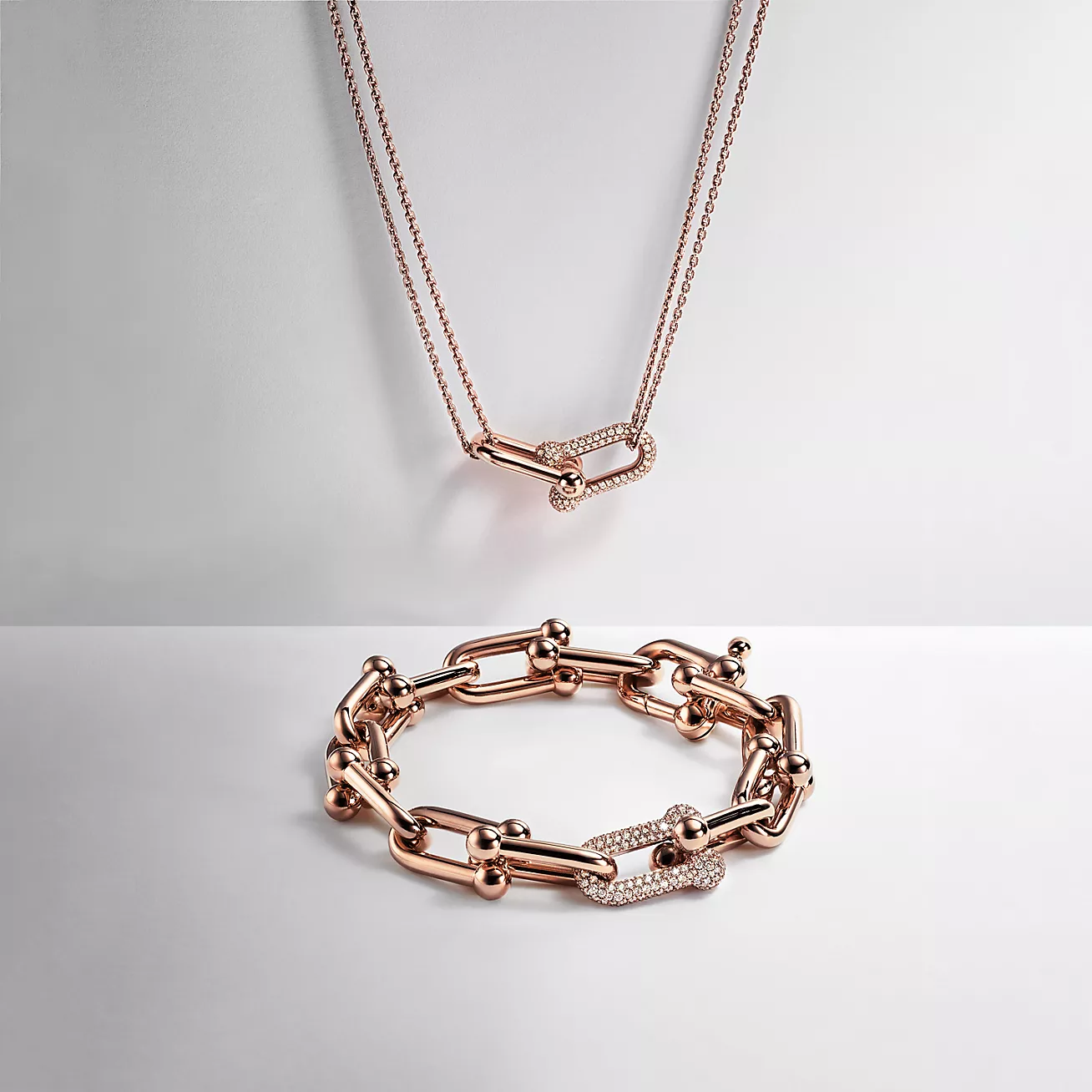 HardWear Double Link Pendant in 18k Rose Gold with Pave Diamonds
