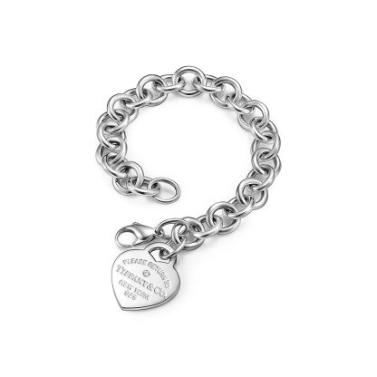 Return to 庐 Heart Tag Bracelet in Sterling Silver with a Diamond, Medium