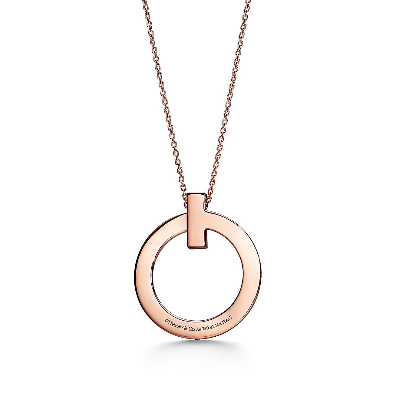 T T1 Circle Pendant in 18k Rose Gold with Diamonds, Large