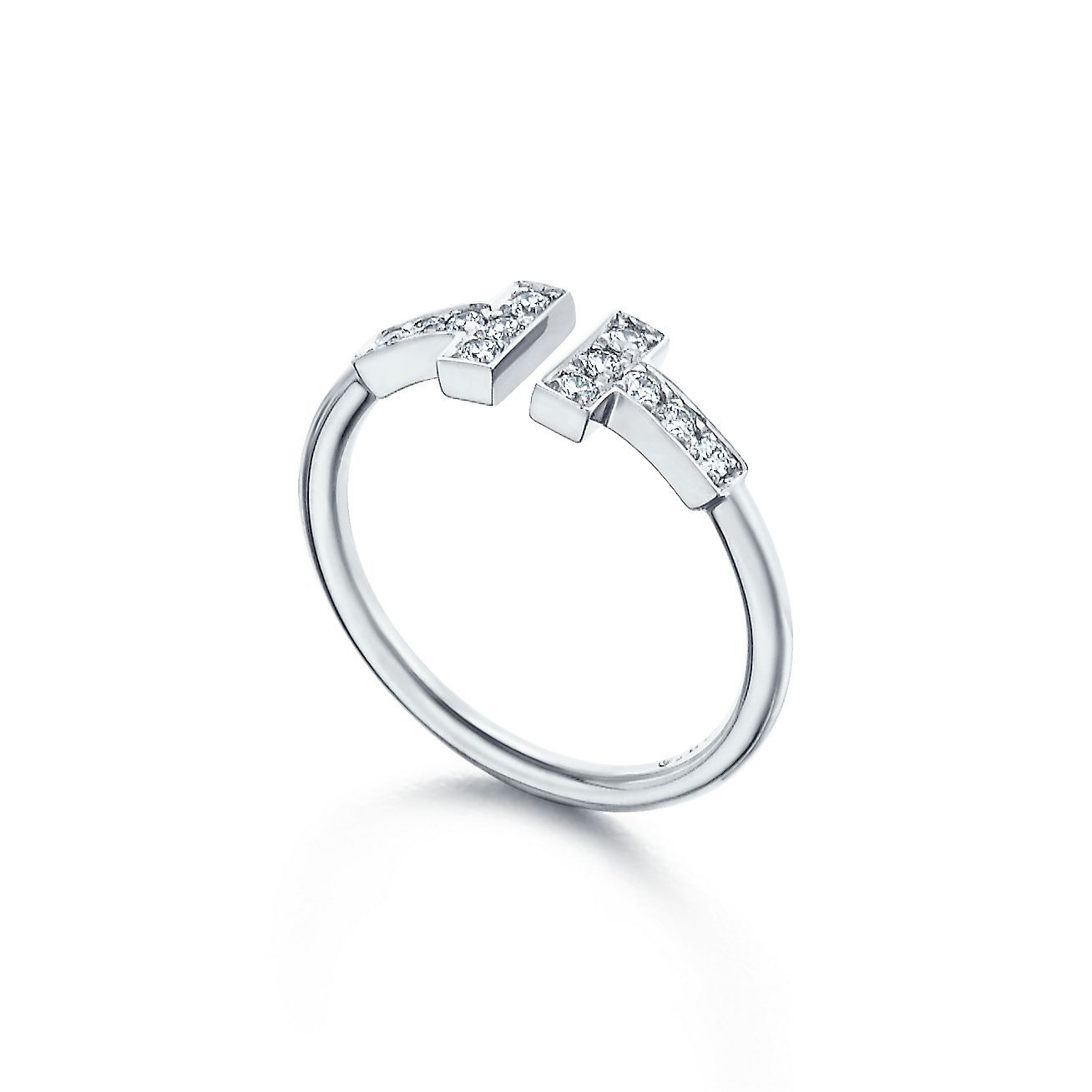 T Diamond Wire Ring in 18k White Gold