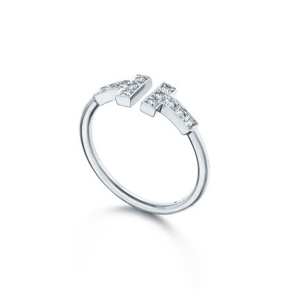 T Diamond Wire Ring in 18k White Gold