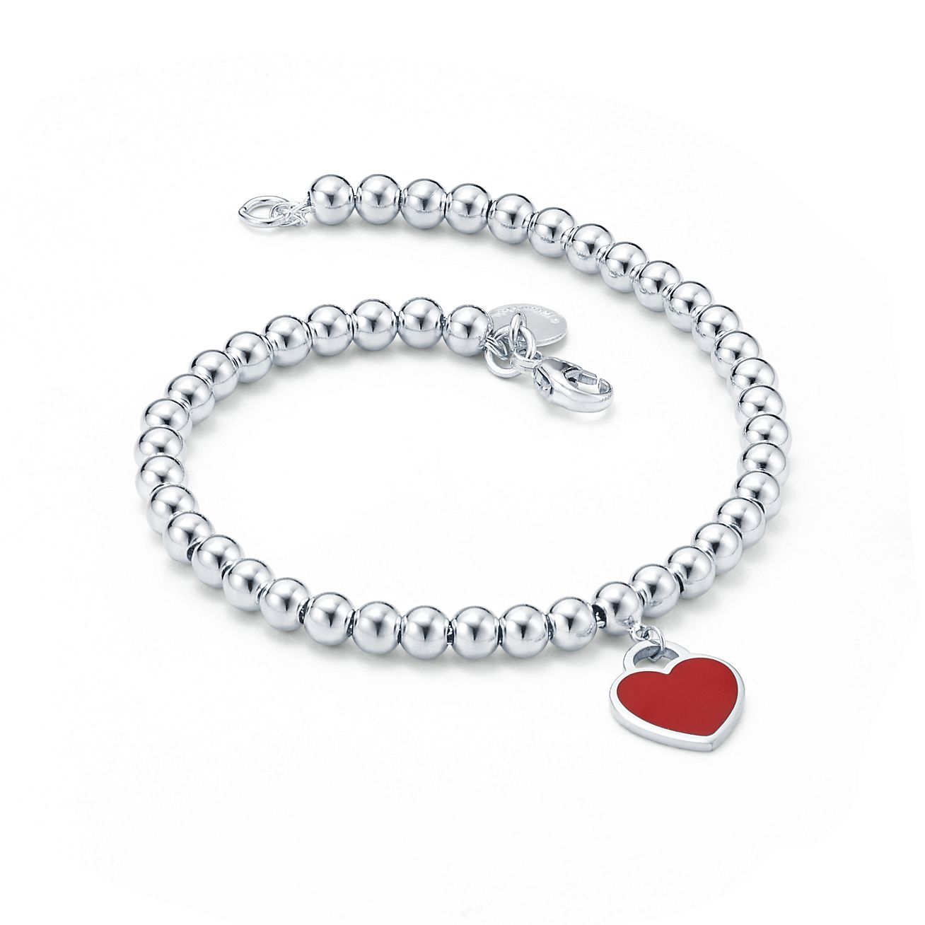 Return to 庐 Red Heart Tag Bead Bracelet in Silver