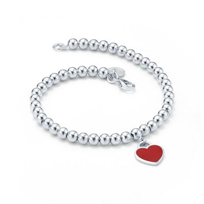 Return to 庐 Red Heart Tag Bead Bracelet in Silver