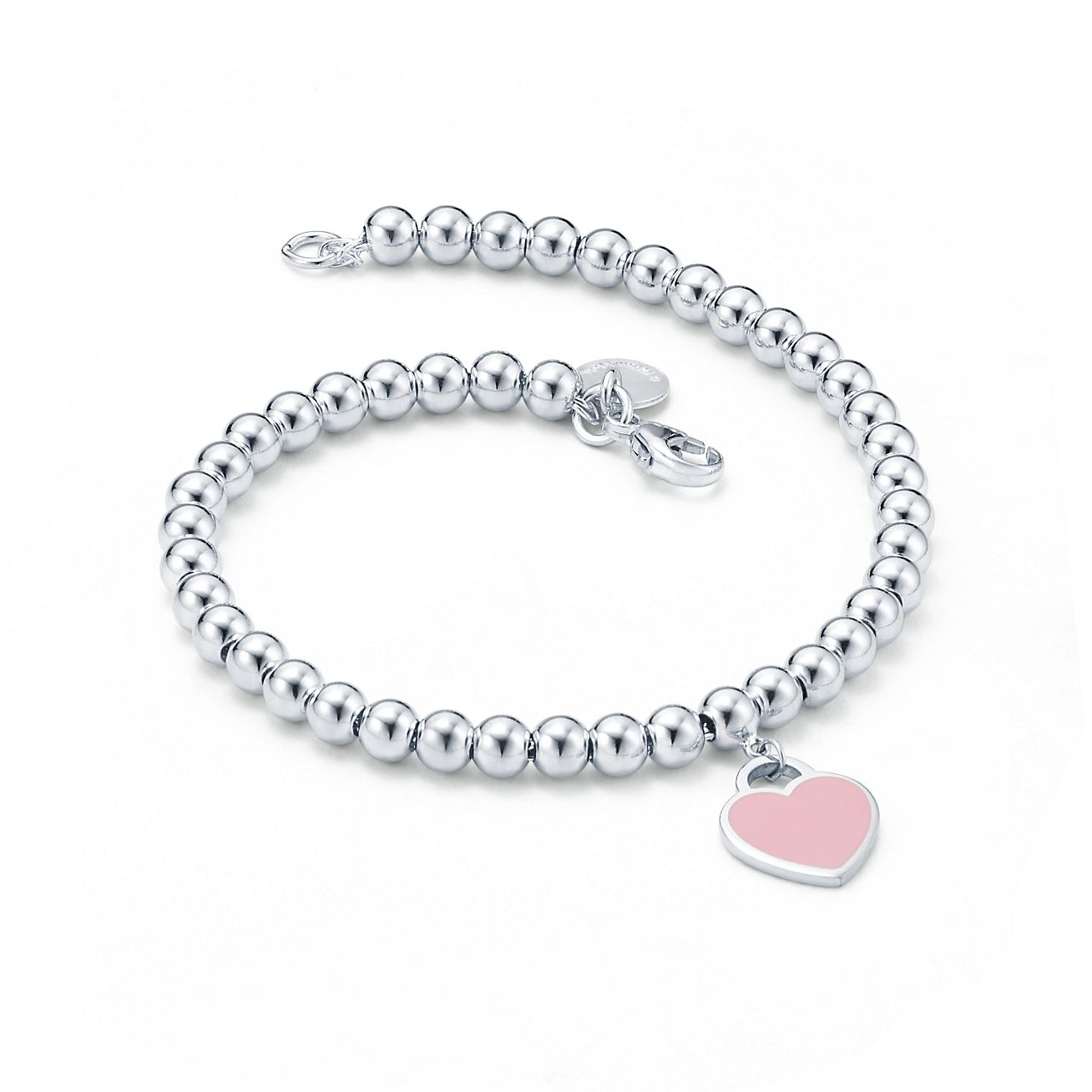 Return to 庐 Pink Heart Tag Bead Bracelet in Silver, 4 mm