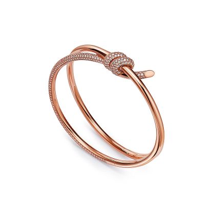 Knot Double Row Hinged Bangle in Rose Gold with Diamonds