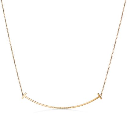 T Smile Pendant in Yellow Gold with Diamonds, Large