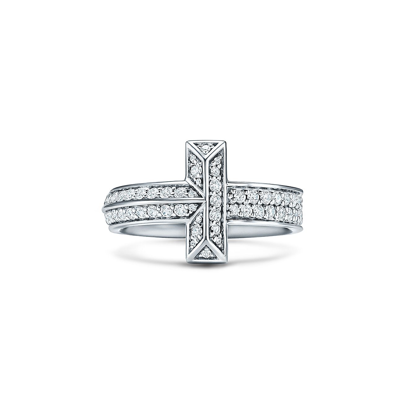 T T1 Ring in White Gold with Diamonds, 4.5 mm Wide