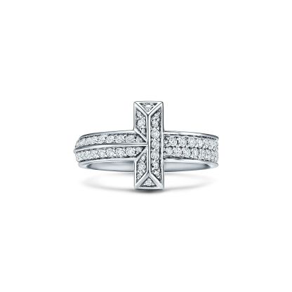 T T1 Ring in White Gold with Diamonds, 4.5 mm Wide