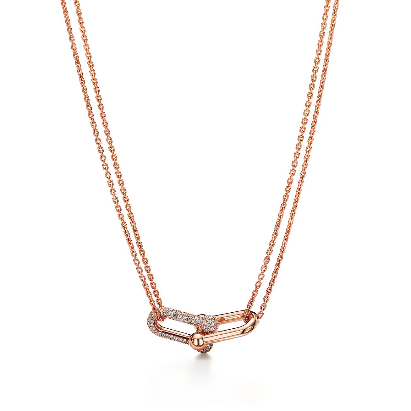 HardWear Double Link Pendant in 18k Rose Gold with Pave Diamonds
