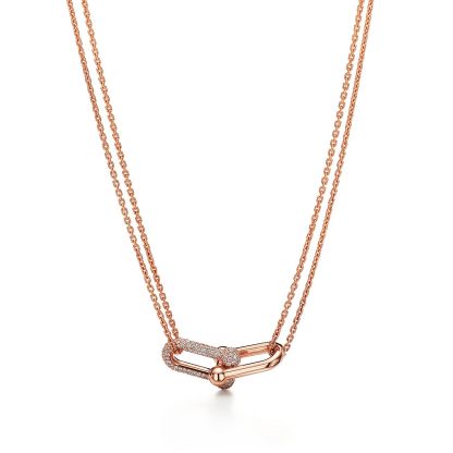 HardWear Double Link Pendant in 18k Rose Gold with Pave Diamonds