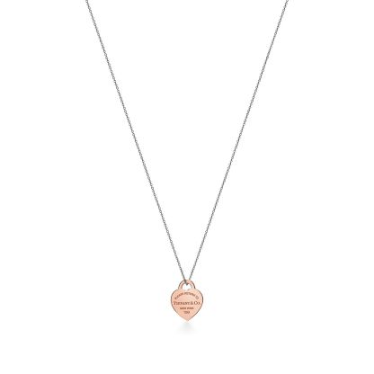 Return to 庐 Heart Tag Pendant in Sterling Silver and Rose Gold, Small