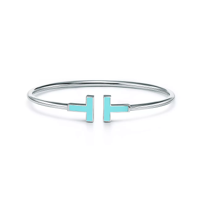 T Turquoise Wire Bracelet in 18k White Gold