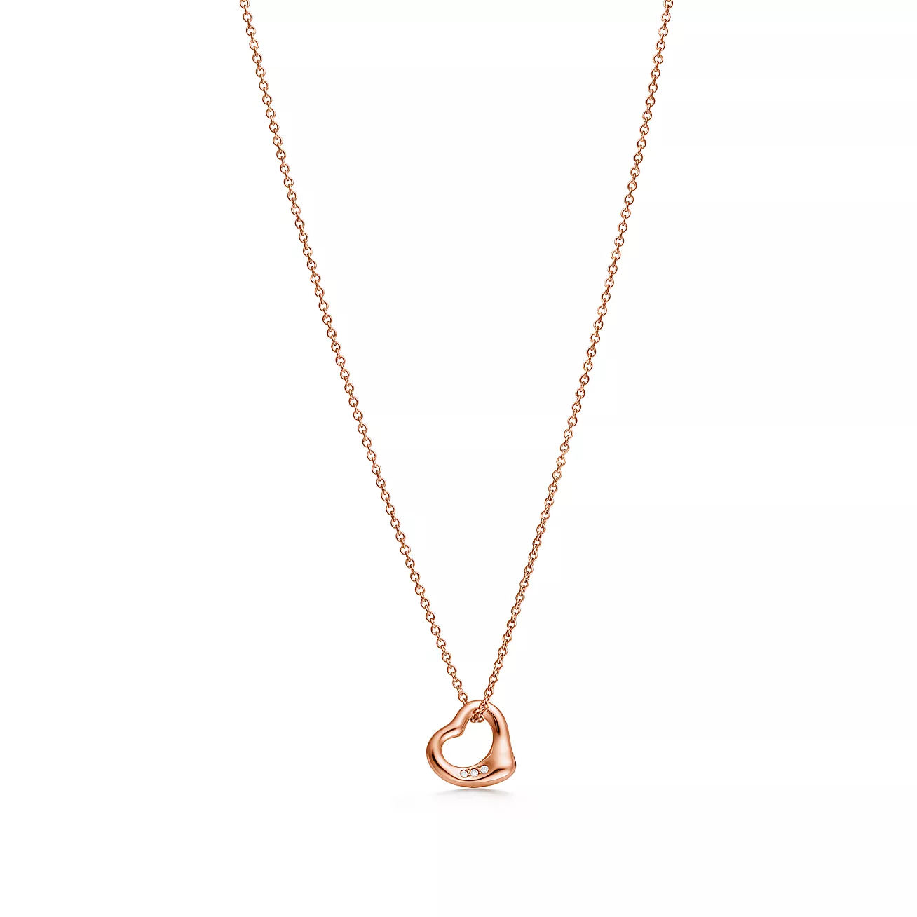 Elsa Peretti庐 Open Heart Pendant in 18k Rose Gold with Diamonds