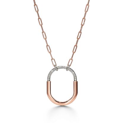 Lock Pendant in Rose and White Gold with Diamonds, Extra Large