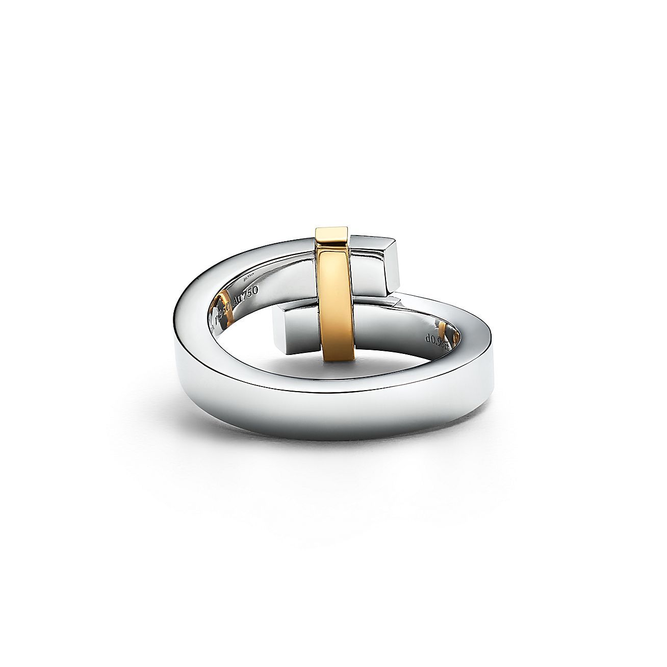 Edge Bypass Ring in Platinum and Yellow Gold with Diamonds, Wide