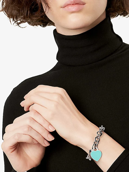 Return to 庐 Heart Tag Blue Enamel Bracelet in Sterling Silver