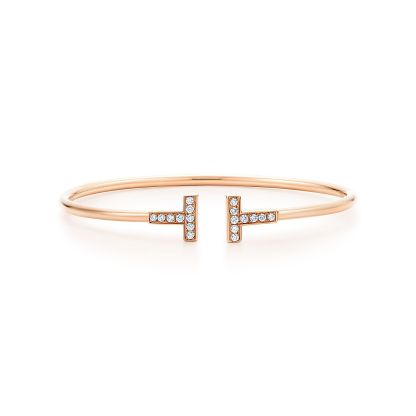 T Wire Bracelet in Rose Gold with Diamonds