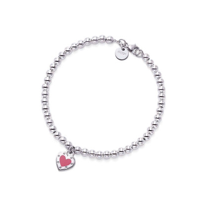 Return to 庐 Love  Pink庐 Heart Tag Bead Bracelet in Silver