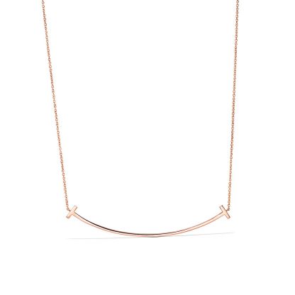 T Smile Pendant in Rose Gold with Diamonds, Large