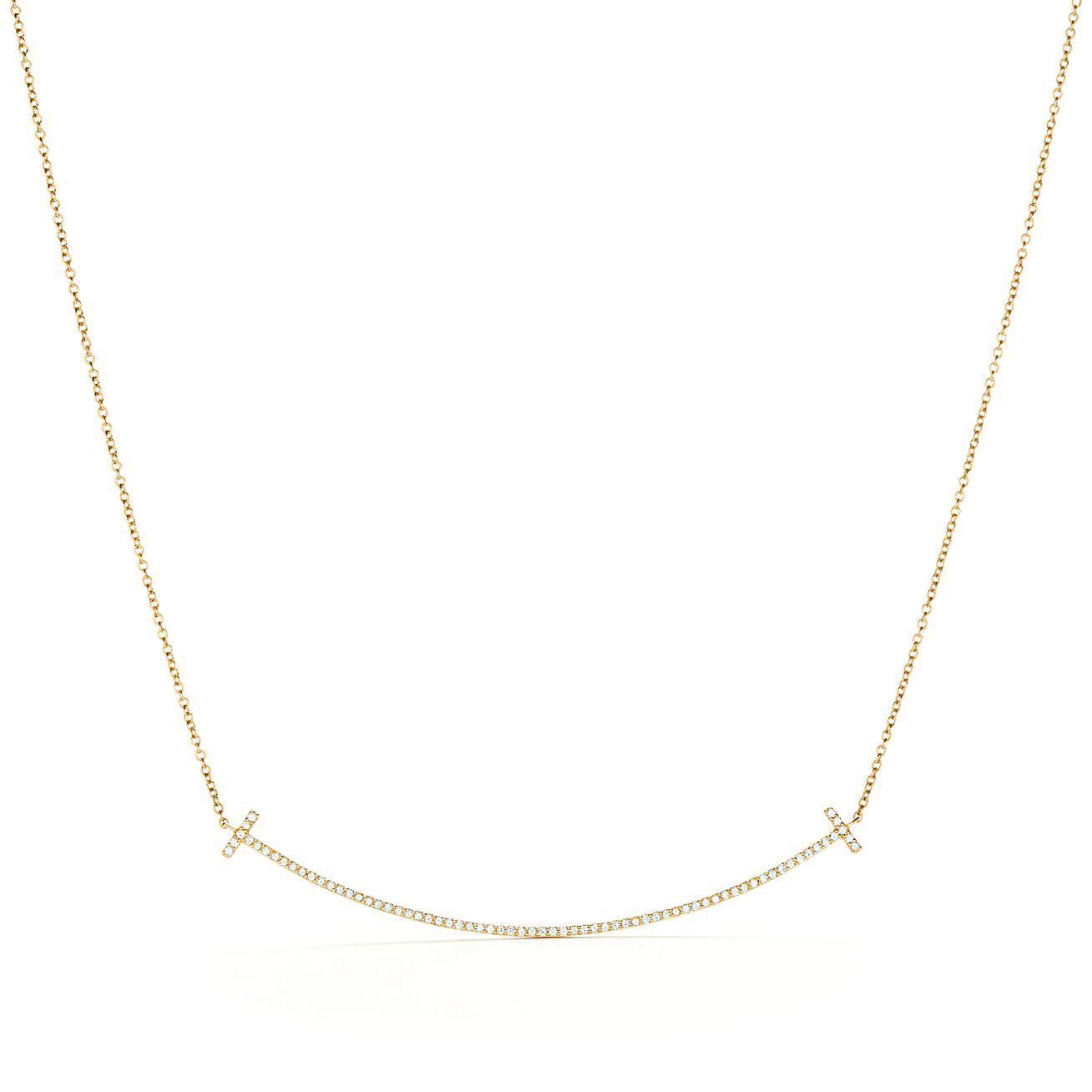 T Smile Pendant in Yellow Gold with Diamonds, Large