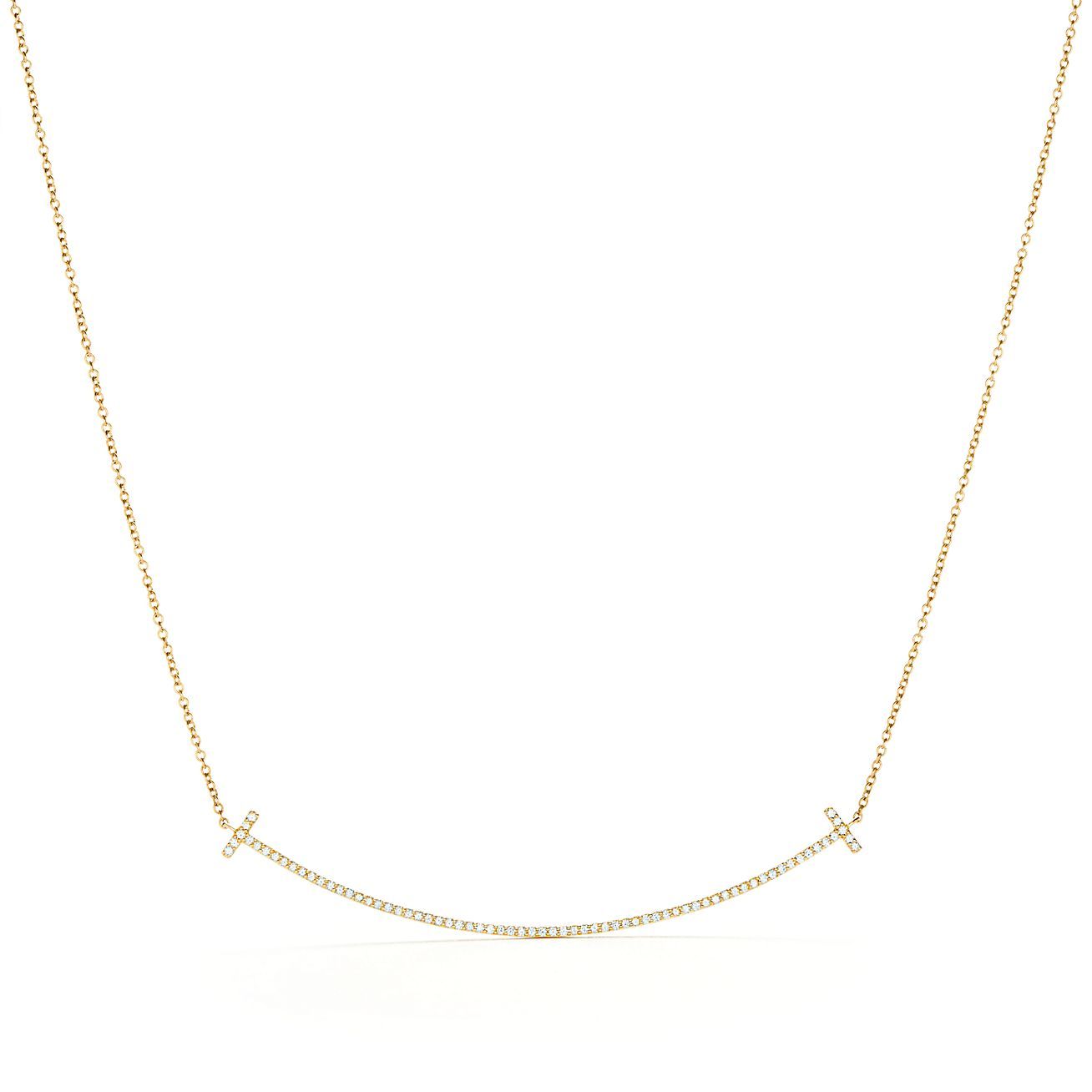 T Smile Pendant in Yellow Gold with Diamonds, Large