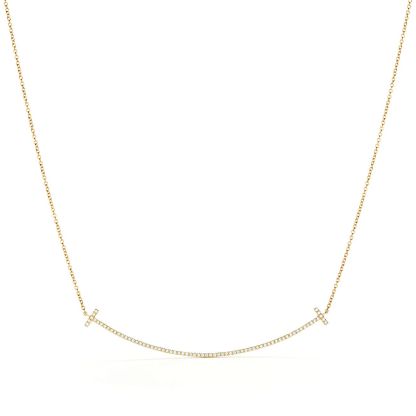 T Smile Pendant in Yellow Gold with Diamonds, Large