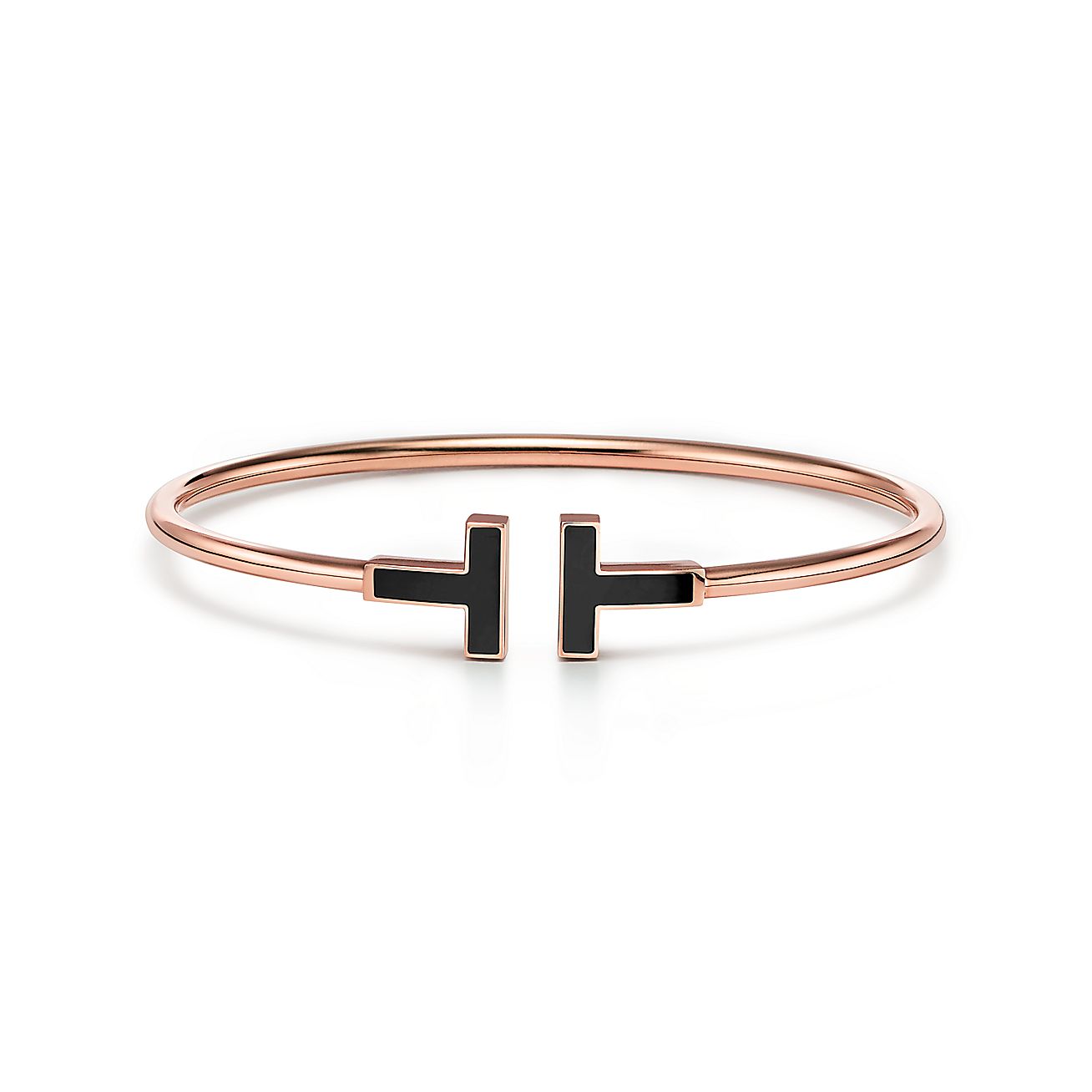 T Black Onyx Wire Bracelet in 18k Rose Gold