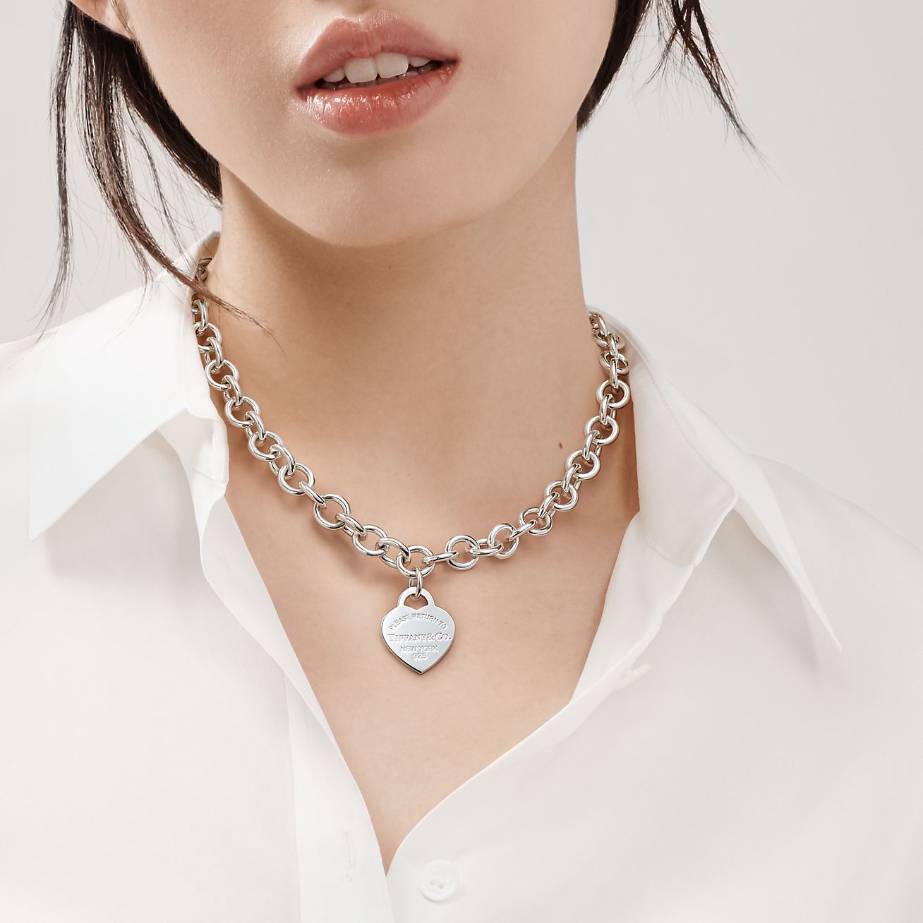Return to 庐 Heart Tag Chain Link Necklace in Silve
