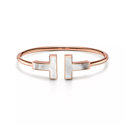 T Wire Bracelet in Rose Gold with Mother-of-pearl, Wide