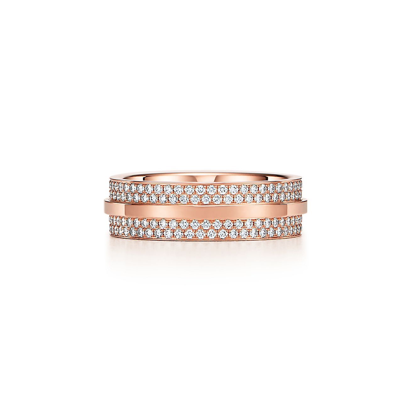 T Wide Pave Diamond Ring in 18k Rose Gold